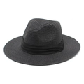 Gros plan détaillé de la texture en paille tressée d'un chapeau de soleil Panama noir - M (56-58cm) / Noir