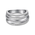 Elegant multi-layer S925 sterling silver heart snake ring with sparkling cubic zirconia - Wide Multi-Layer Full Diamond - White Gold
