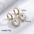 Titanium steel hoop earrings with large rectangular crystal drop and gold finish - Transparent White