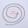 Collana tennis argento da 3 mm con pietre di zircone e chiusura a moschettone regolabile - 3mm 40+5cm / Color Acciaio