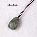 Natural teardrop labradorite pendant with adjustable dark brown braided cord necklace - Labradorite Teardrop Pendant