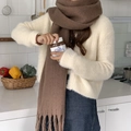 Thick winter solid brown mohair cashmere-feel scarf with tassels for cold weather - Coffee