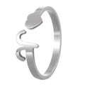 Polished silver adjustable open ring featuring heart and streamlined script design - Adjustable Open / Aries / Steel