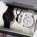 Minimalist Geneva couple watch set with magnetic heart necklaces and silicone straps - Magnetic Heart Splicing Necklace / White + Black + Heart Necklace
