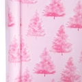 Pink watercolor Christmas tree pattern gift wrapping paper roll with reindeer and tree motifs - Pink Christmas Tree