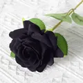 Single black velvet artificial rose branch for gothic home wedding decoration - Elsa Black