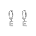 Silver alphabet E hoop earrings with shimmering pavé crystal embellishments - Letter E / Silver
