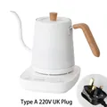 Matte white gooseneck electric kettle with wood handle and UK plug base - Type A White Wood Grain Handle UK Plug 220V