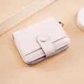 Elegant cream white lychee pattern short wallet for women with zip and snap closure - Off-white