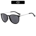 Modische runde Sonnenbrille in Schwarz mit silbernen Metallbügeln und dunklen Gläsern C2 - Matt Schwarz Rahmen Schwarz Graue Gläser