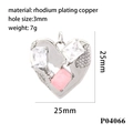 Detail von 25mm rhodiniertem Herzanhänger mit rosa und weißen quadratischen Kristallen - Silberbasis Rosa Stein (P04066)