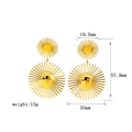 Detailed view of 18K gold plated sunflower earrings with layered sunburst design and dimensions - 18K Gold / Gold Sunburst Radiating Style (YYE023232)
