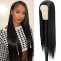 Lace front long straight wig in black color with natural hairline and smooth finish - Black