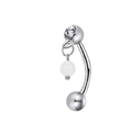 Silberner Bauchnabelpiercing aus Edelstahl mit klarem Zirkon und Opal-Anhänger - Perle