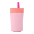 Mini 304 stainless steel insulated tumbler in pink with orange lid and built-in straw - 12oz / Straw Style / Pink