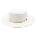 Dettaglio cappello di paglia bianco a cima piatta con corda nera e accento dorato - M (56-58cm) / Bianco