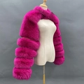 Faux fox fur shawl in magenta pink with tiered sectional design and fluffy texture - One Size / Rose Red