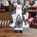 Stehende Weihnachtsmann Figur mit schwarz-weißem Karomantel für festliche Weihnachtsdeko - Schwarz-Weißes Karomuster (YJ29124)