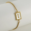 Gold letter I bracelet with natural white shell pendant on elegant box chain - Letter I