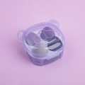 Purple makeup sponge set with various shapes in a bear-shaped transparent storage case - Set of 4 - Premium / Starry Purple