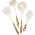 4-piece silicone kitchen utensil set featuring spatula and ladles in cream and khaki - White Brown Set (Spatula Slotted Spoon Soup Spoon And Rice Spoon)