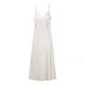 Abito lungo in raso crema con pizzo sullo scollo a V e spalline sottili regolabili - S / Bianco