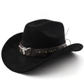 Black felt western cowboy hat with brown leather band and silver bull head emblem - M (56-58cm) / Black