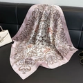 Elegant pink border square silk scarf with baroque floral and leopard prints on black leather - 63 Square Scarves / 65