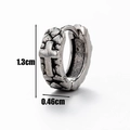 Detail view of vintage stainless steel cross earring with embossed texture and dimensions - Cross Embossed Style (S124)