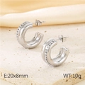 Silver wide C-shape hoop earrings with micro-pave diamonds on a stone base - Style C Steel Color (KE115968-KFC)
