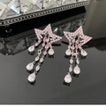Boucles d'oreilles en étoile rose et blanc avec pendentifs en cristal en forme de goutte - Boucles d'Oreilles Étoile à Franges Rose Rouge