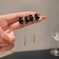 Elegant gold bar earrings featuring a black bow design for a stylish women's look - 36# Silver Pin - Black Bow Tassel