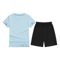Kids sports set featuring light blue short sleeve T-shirt and black athletic shorts - Top And Bottom / Light Blue/Black / 100cm