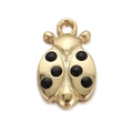 Detailed macro shot of a golden ladybug pendant with black enamel spots on white background - Ladybug Style (YSN016-11)