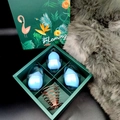 Beauty-Blender-Set mit 3 blauen Schwämmen und roségoldener Halterung in grüner Box - 3 Schwämme + 3 Schalen + 1 Halter + Geschenkbox + Tasche / Hellblau
