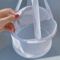 White cylindrical mesh drying net bag with handle and zipper for makeup sponges - White with Lid