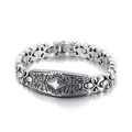 Vintage silver finish stainless steel bracelet with embossed floral fleur-de-lis links - Antique Silver (KB148927-KJX)