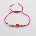 Pulsera trenzada roja ajustable con colgante de corazón de esmalte y cuentas doradas - Rojo