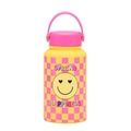 650ml pink and yellow checkerboard water bottle with smile face and happiness slogan - Yellow Checkerboard Smiley Happiness