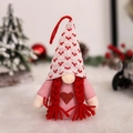 Gnomo de San Valentín de punto rosa con lentejuelas de corazón y trenzas rojas - Colgante Femenino de Tela de Punto