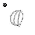 Silver G23 titanium hoop earring with triple row of clear stones and sterile finish - 1.2*10mm / Triple Row Zirconia Silver