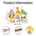 Spring garden gnome welcome sign in wood with floral patterns and hanging rope - Gardening Gnome Style (Y26Y90091_Q)