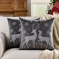 Dark grey Christmas pillow covers with silver reindeer and snowflake embroidery - Embroidered White Reindeer Grey Base/Grey