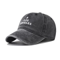 Vintage washed dark grey cotton baseball cap with white embroidered Los Angeles text - Adjustable / Black