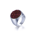 Silberner Edelstahlring mit einem runden violetten Druzy-Kristallstein-Inlay - US 6 / Lila Oberfläche (KR88905S-K)