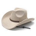 Klassieke beige suède cowboyhoed in westernstijl met bruine vlechtband en metalen gesp - M (56-58cm) / Beige
