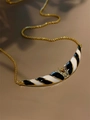 Vintage 18K gold earring featuring black and white enamel spiral pendant with crystals - E0241 Black and White Striped Necklace