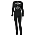 Combinaison noire sexy à manches longues avec découpes et coupe moulante femme - S / Noir