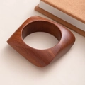 Close-up of a square wooden bangle showing natural wood grain and polished texture - L413-5 Dark Coffee Fine Pattern Square