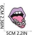Detail view of purple tongue embroidery patch with Sweet text measuring 6cm by 5cm - Purple Lip Tongue Sweet